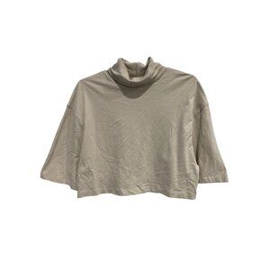 Zara Crop Top Size Medium Turtleneck Elbow Sleeve Beige Tan Neutral Minimalist